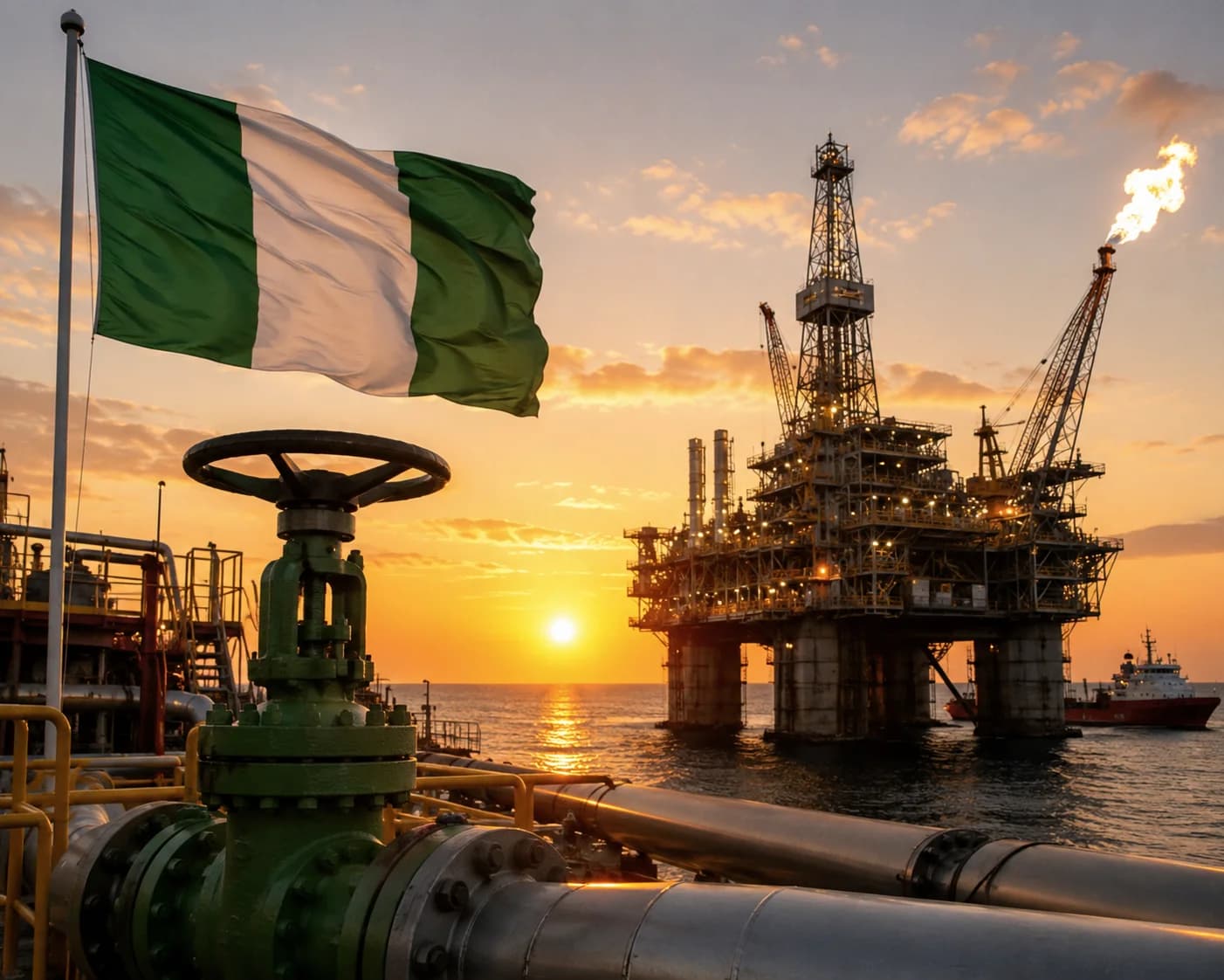An offshore oil production platform in Nigeria as the country's crude oil output reaches its highest level since 2020, surpassing its OPEC production target.