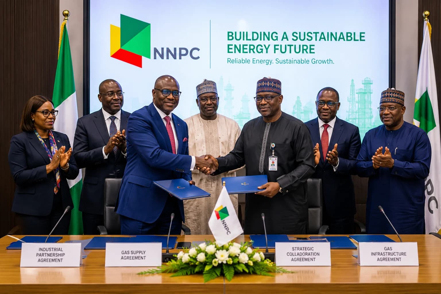 NNPC officials and industry partners during the signing of six strategic gas agreements aimed at expanding Nigeria's domestic gas supply and supporting industrial growth.
