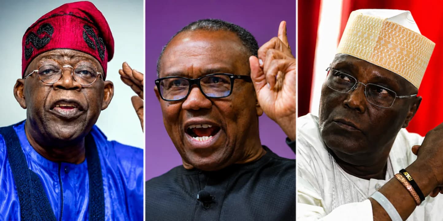 Tinubu Peter Obi and Atiku Abubakar ahead of Nigeria's 2027 election campaign