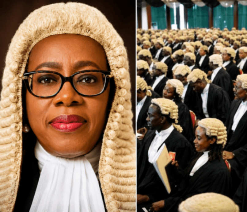 A Nigerian courtroom with lawyers in wigs and gowns, symbolizing the legal debate over the use of the title “Barrister.”