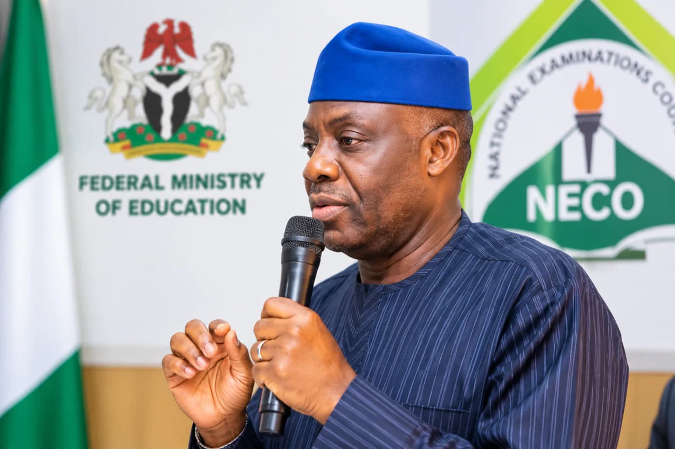 Education Minister Tunji Alausa speaking about NECO examination malpractice and alleged question leakages