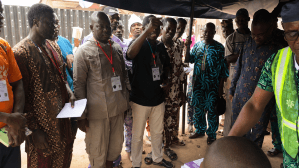 Party agents and election officials during the Osun governorship election in Ejigbo