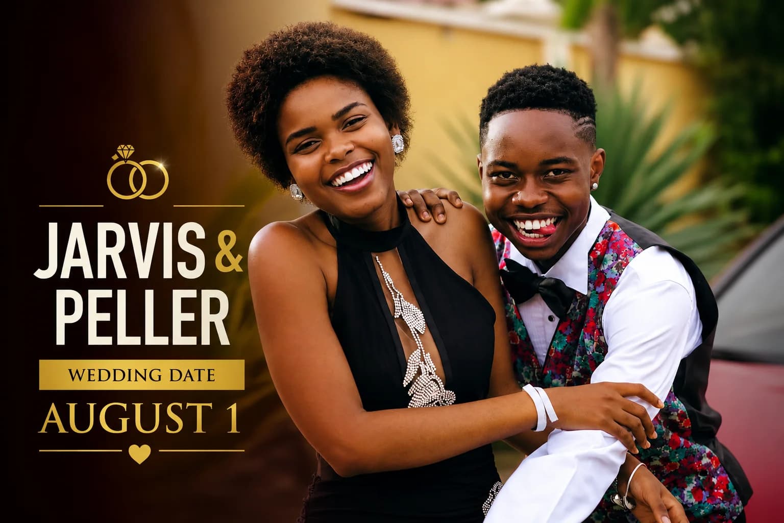 TikTok stars Peller and Jarvis posing together in pre-wedding attire as excitement grows ahead of their highly anticipated August 1 wedding ceremony.
