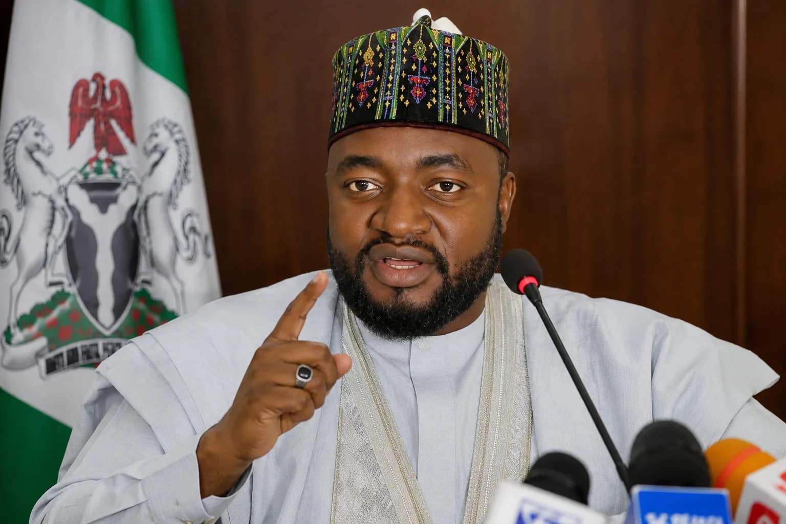 Nigerian House of Representatives member Yusuf Adamu Gagdi speaking during a public engagement as he calls for justice instead of rehabilitation for terrorists and bandits convicted of killing innocent citizens.