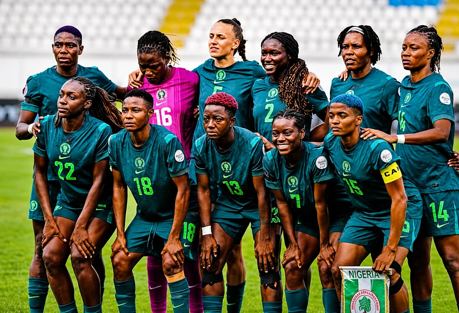 Nigeria's Super Falcons celebrating after scoring against Zambia during their crucial WAFCON 2026 Group C match.